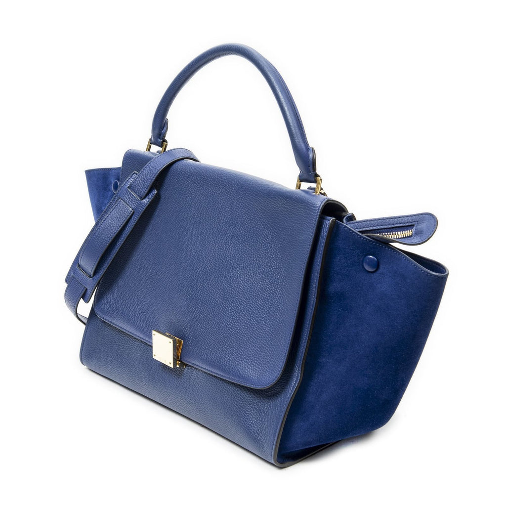 Celine Midi Trapeze Blue Gray Calfskin Leather Messenger — view 2
