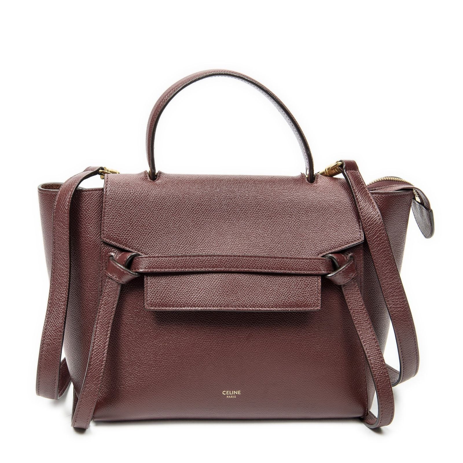 Celine Micro Belt Bag Burgundy Gray Calfskin Leather