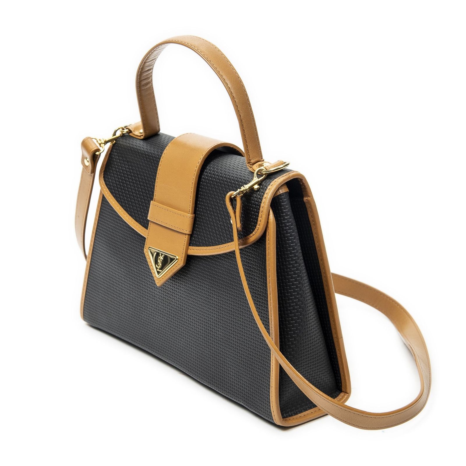 Saint Laurent Vintage Top Handle Flap Black Tang Gogh Canvas — view 2