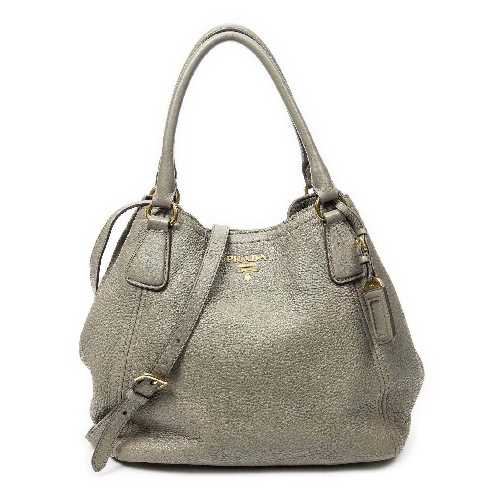 Prada Convertible Tote Gray Vitello Dyno