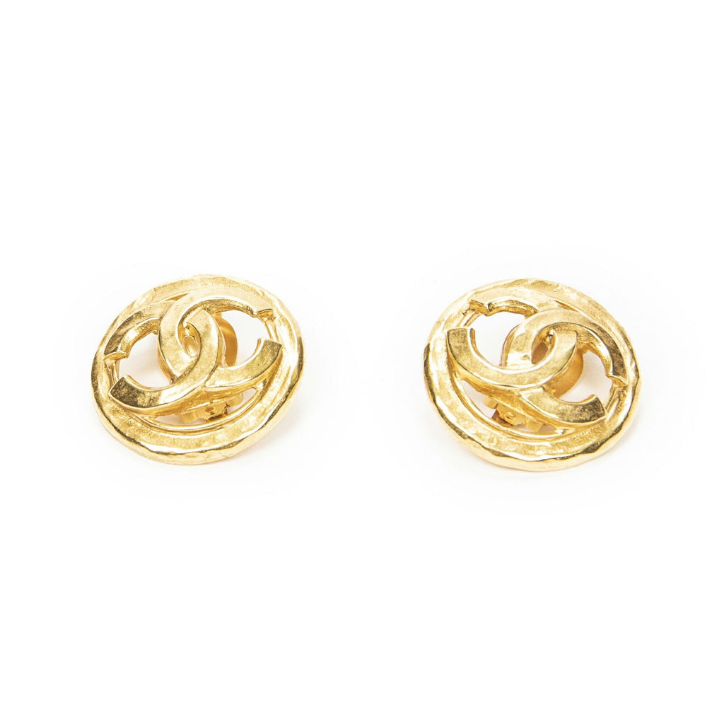 Chanel CC Logo Round Clip Type Earrings Gold Plated