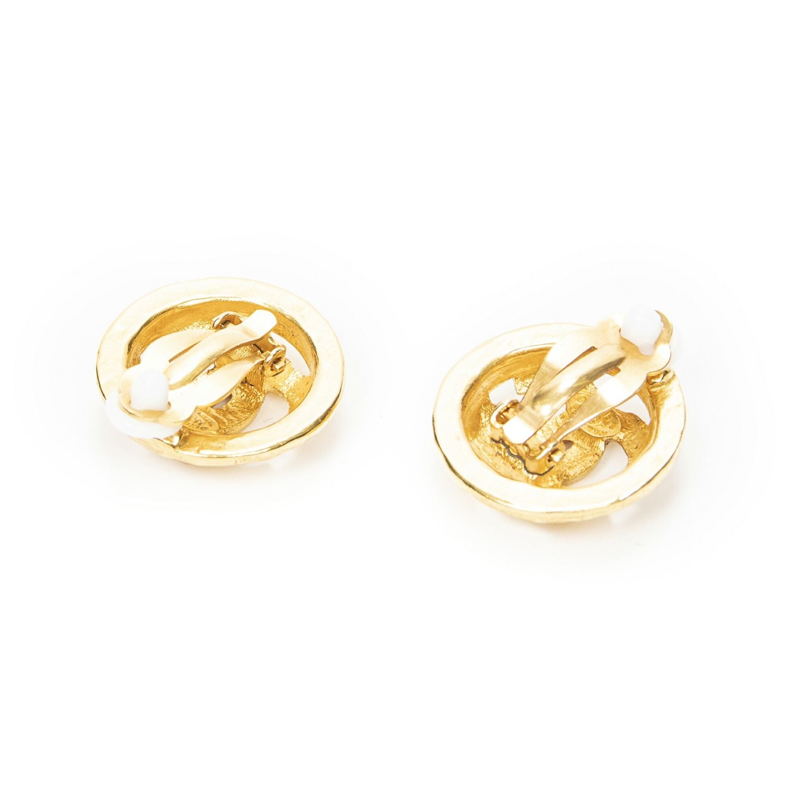 Chanel CC Logo Round Clip Type Earrings Gold Plated — view 2
