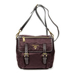 Prada Small Flap Buckle Messenger Burgundy Nylon Canvas