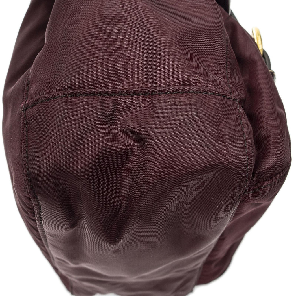Prada Small Flap Buckle Messenger Burgundy Nylon Canvas — view 7