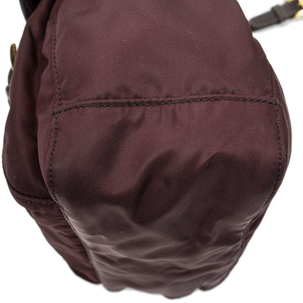 Prada Small Flap Buckle Messenger Burgundy Nylon Canvas — view 8