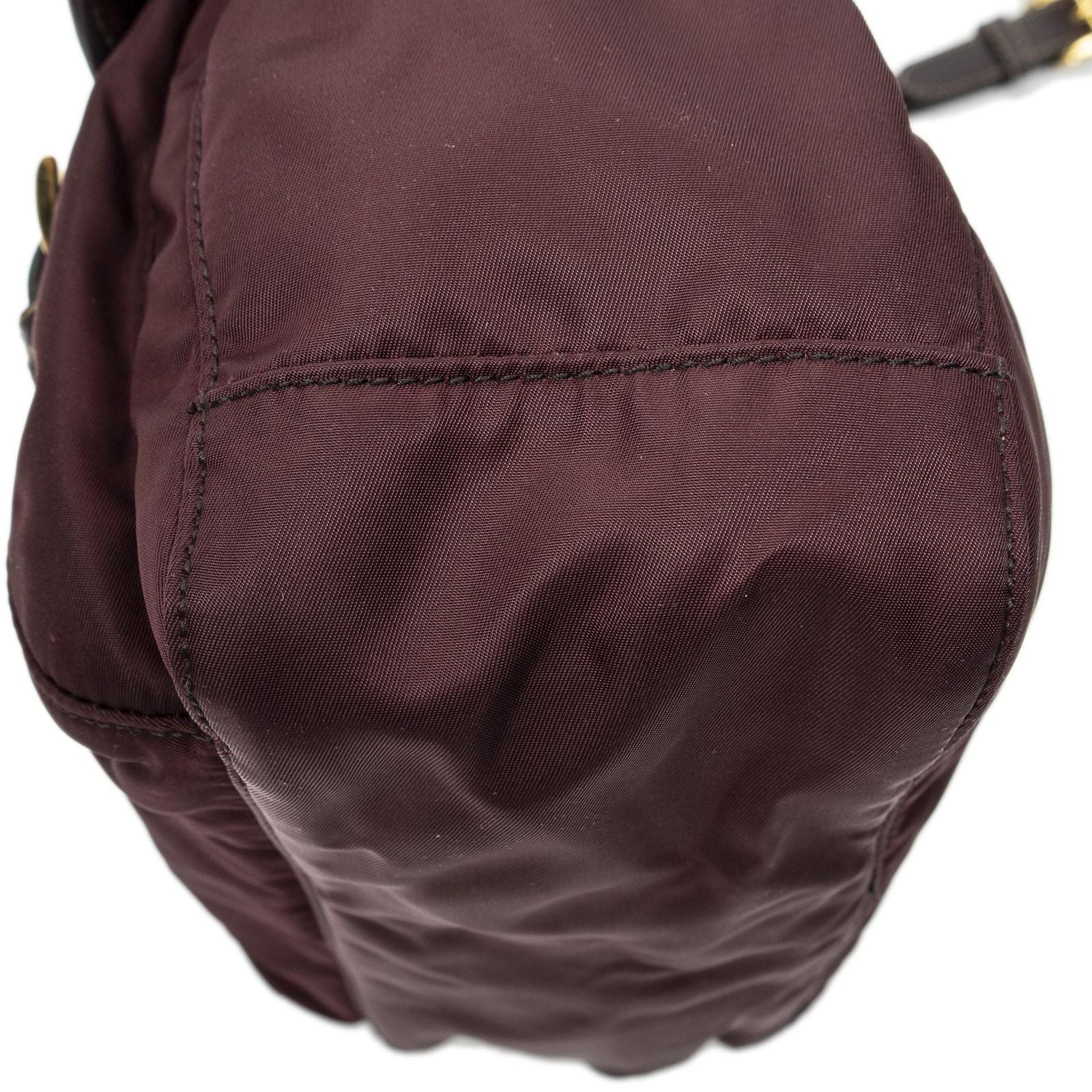 Prada Small Flap Buckle Messenger Burgundy Nylon Canvas — view 8