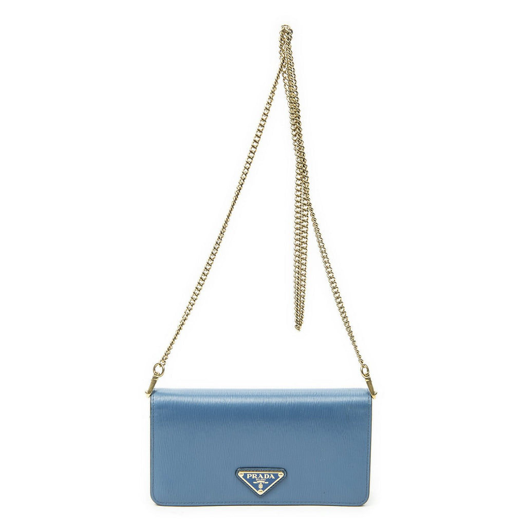 Prada Chain Wallet Blue Vitello Move