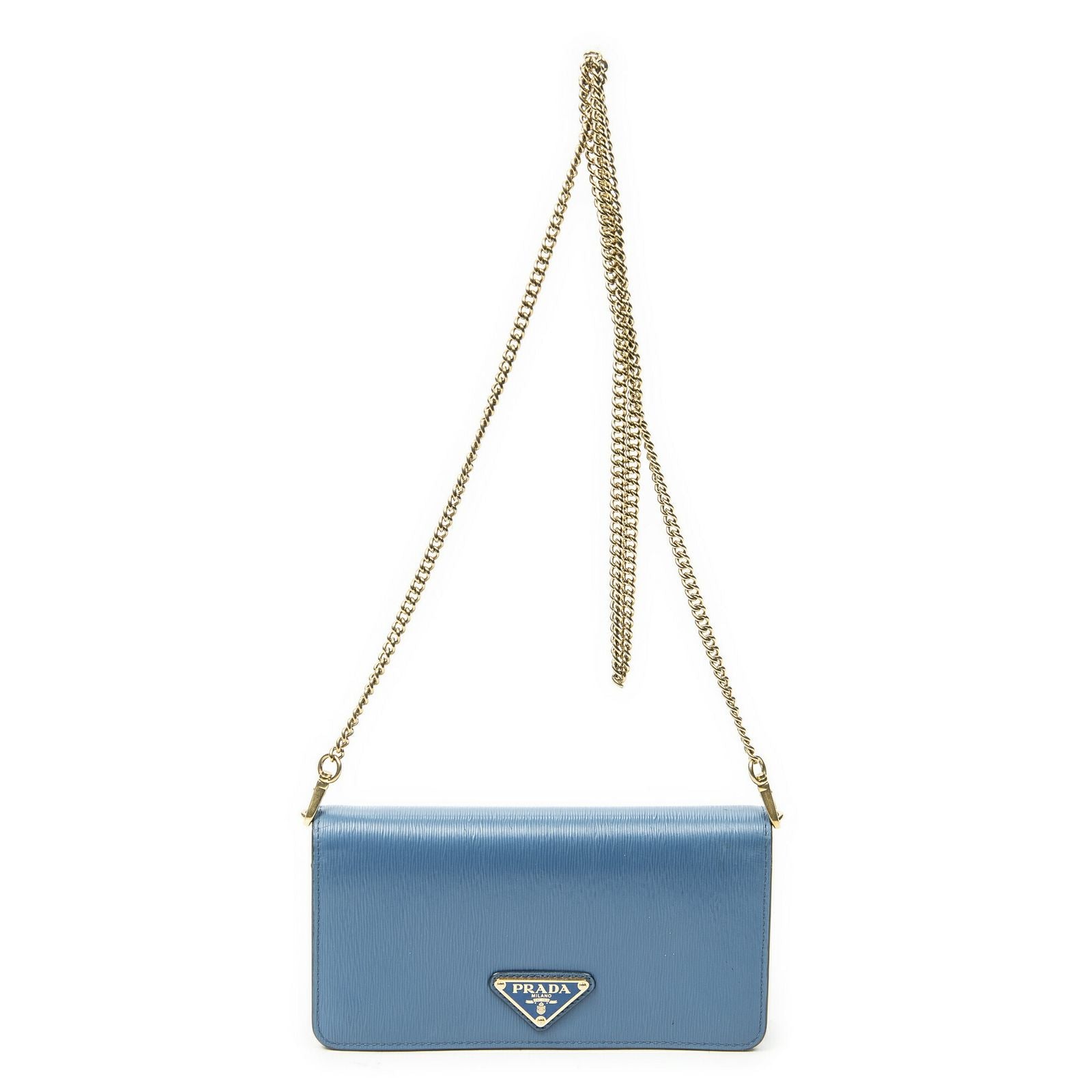 Prada Chain Wallet Blue Vitello Move
