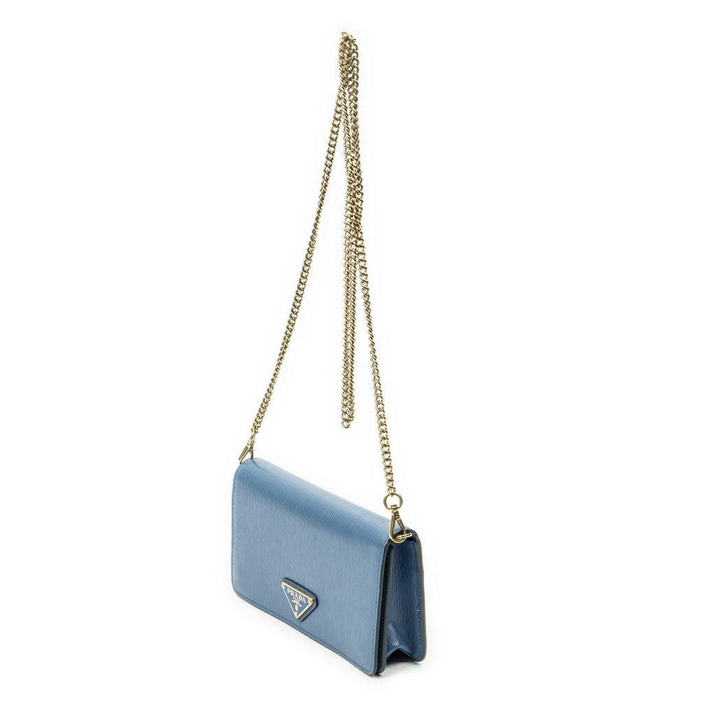 Prada Chain Wallet Blue Vitello Move — view 2