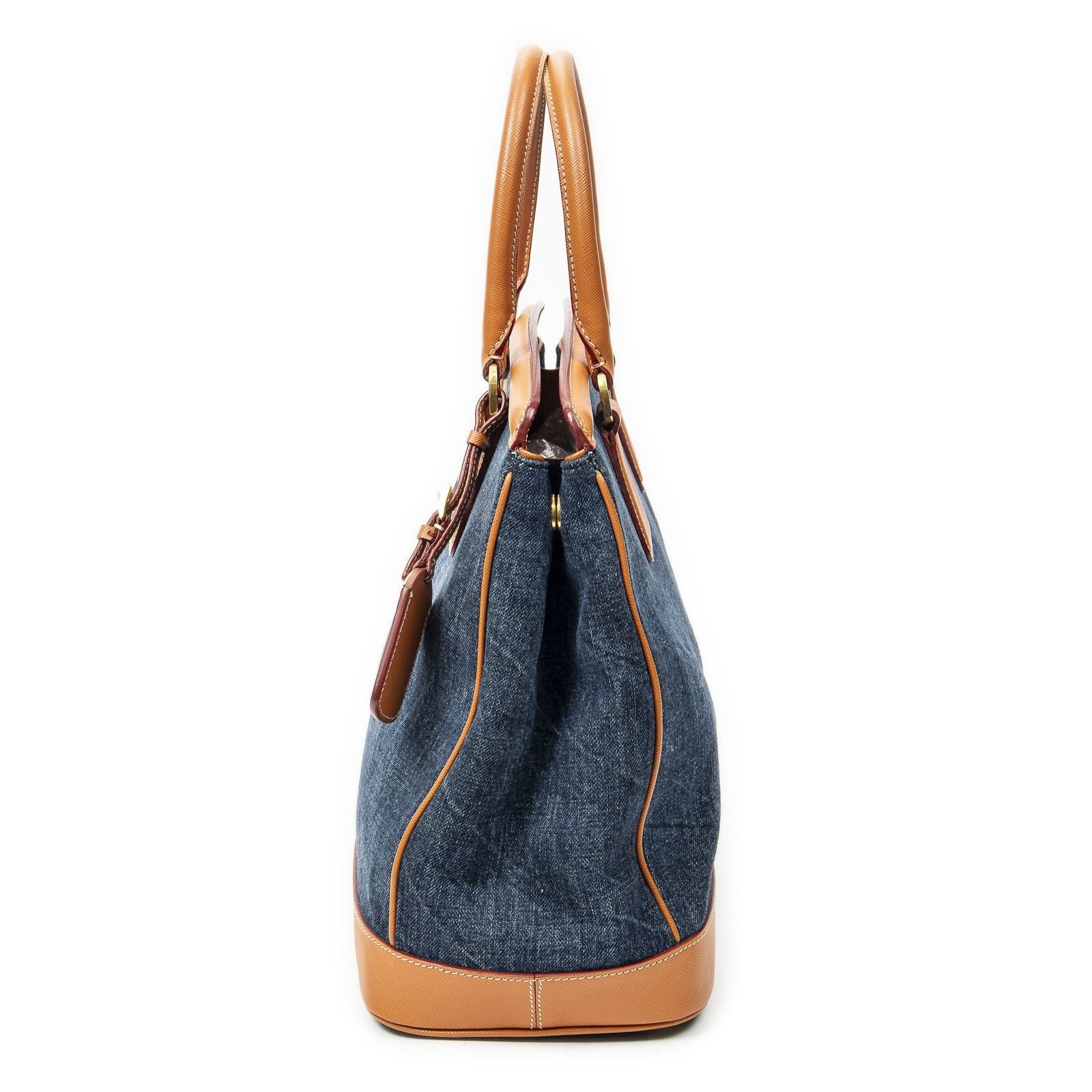 Prada Parabole Shopping Tote Blue Orange Denim Canvas — view 3
