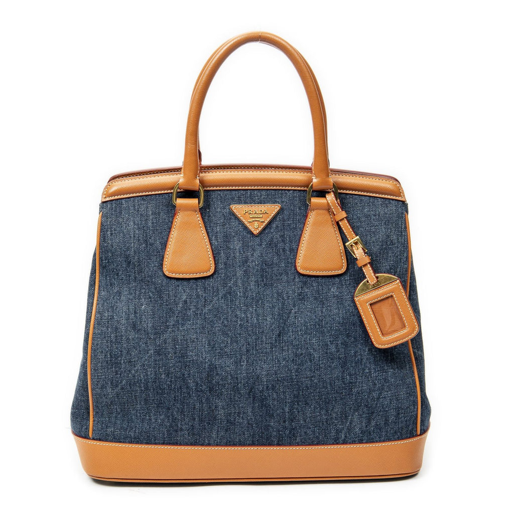 Prada Parabole Shopping Tote Blue Orange Denim Canvas