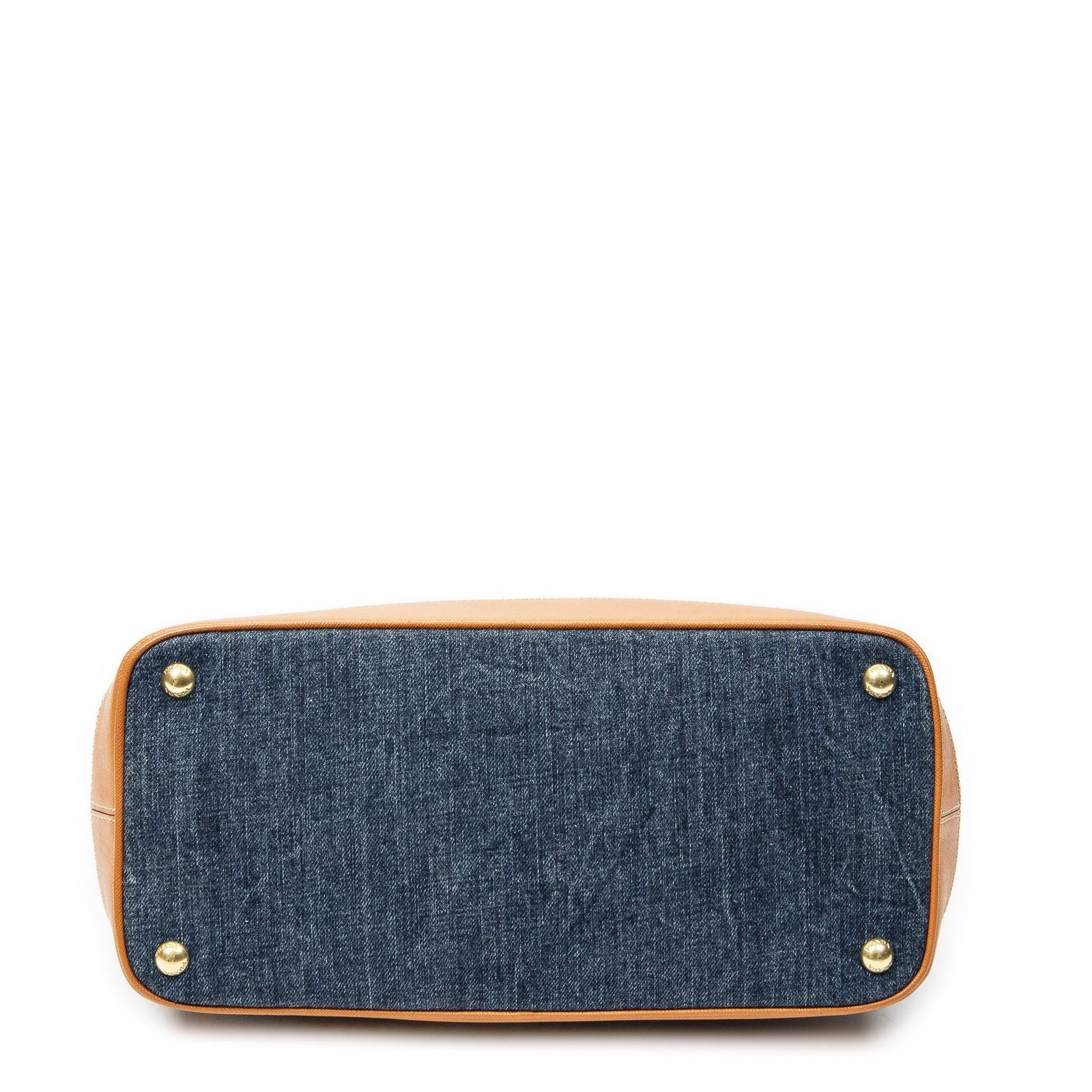 Prada Parabole Shopping Tote Blue Orange Denim Canvas — view 6
