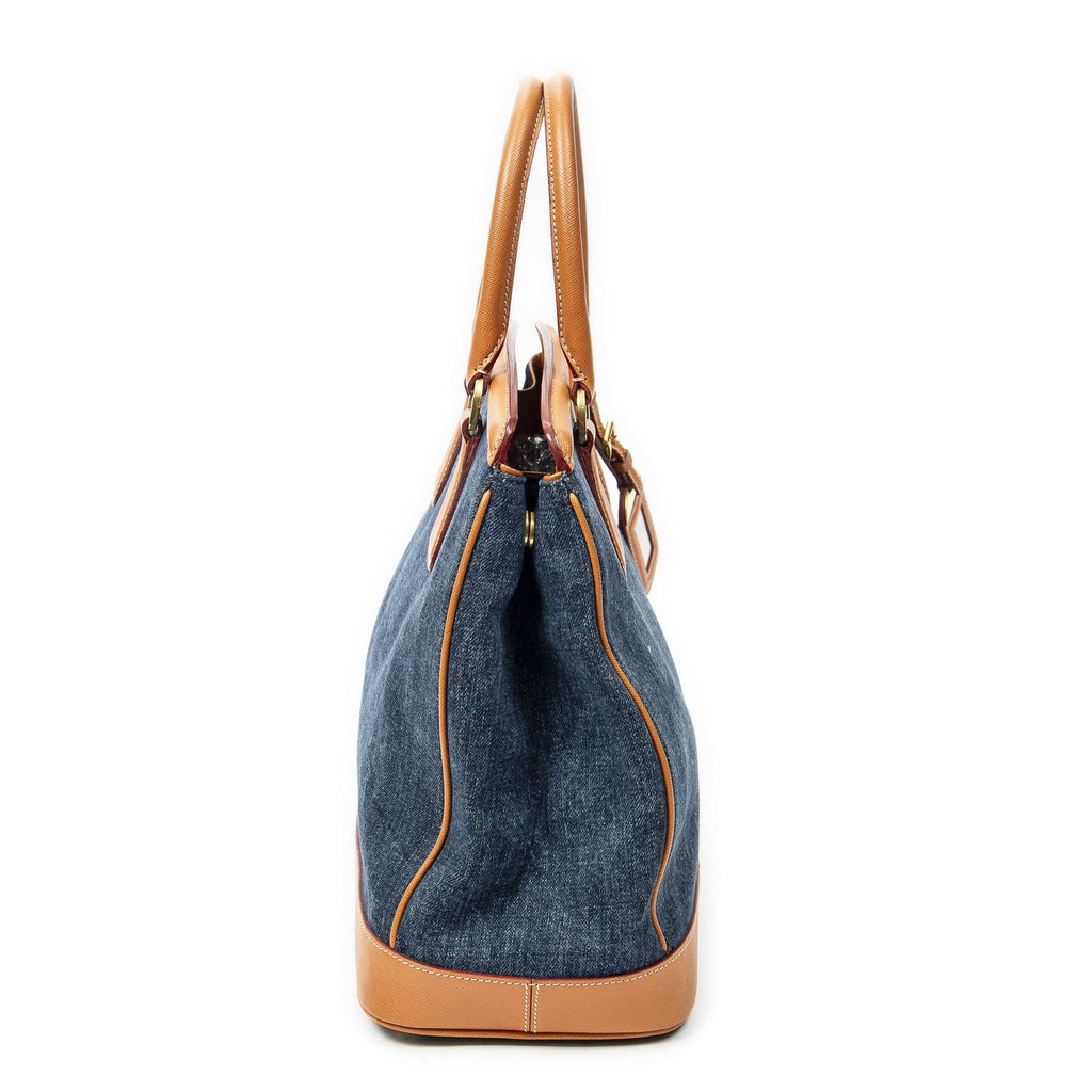 Prada Parabole Shopping Tote Blue Orange Denim Canvas — view 4