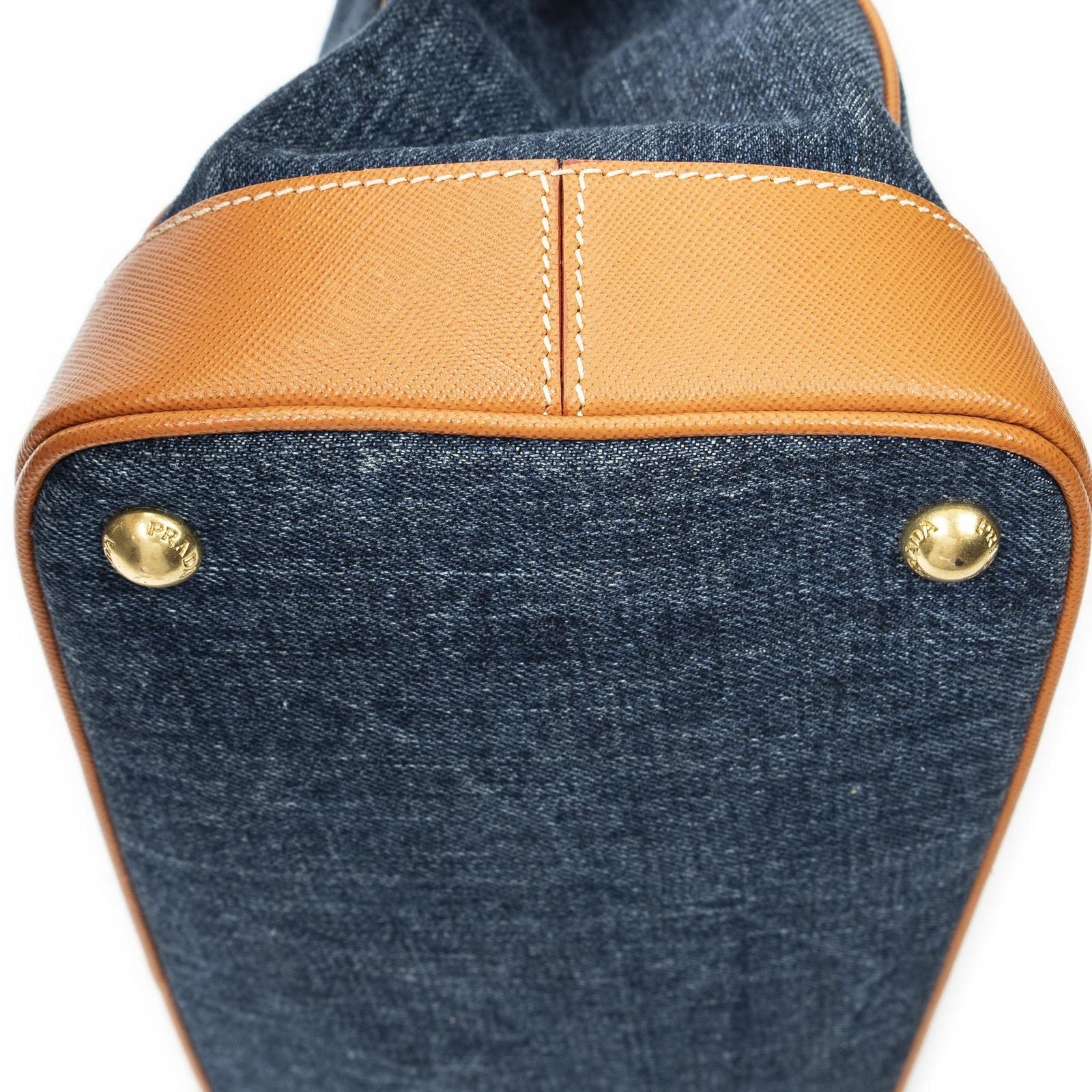 Prada Parabole Shopping Tote Blue Orange Denim Canvas — view 7