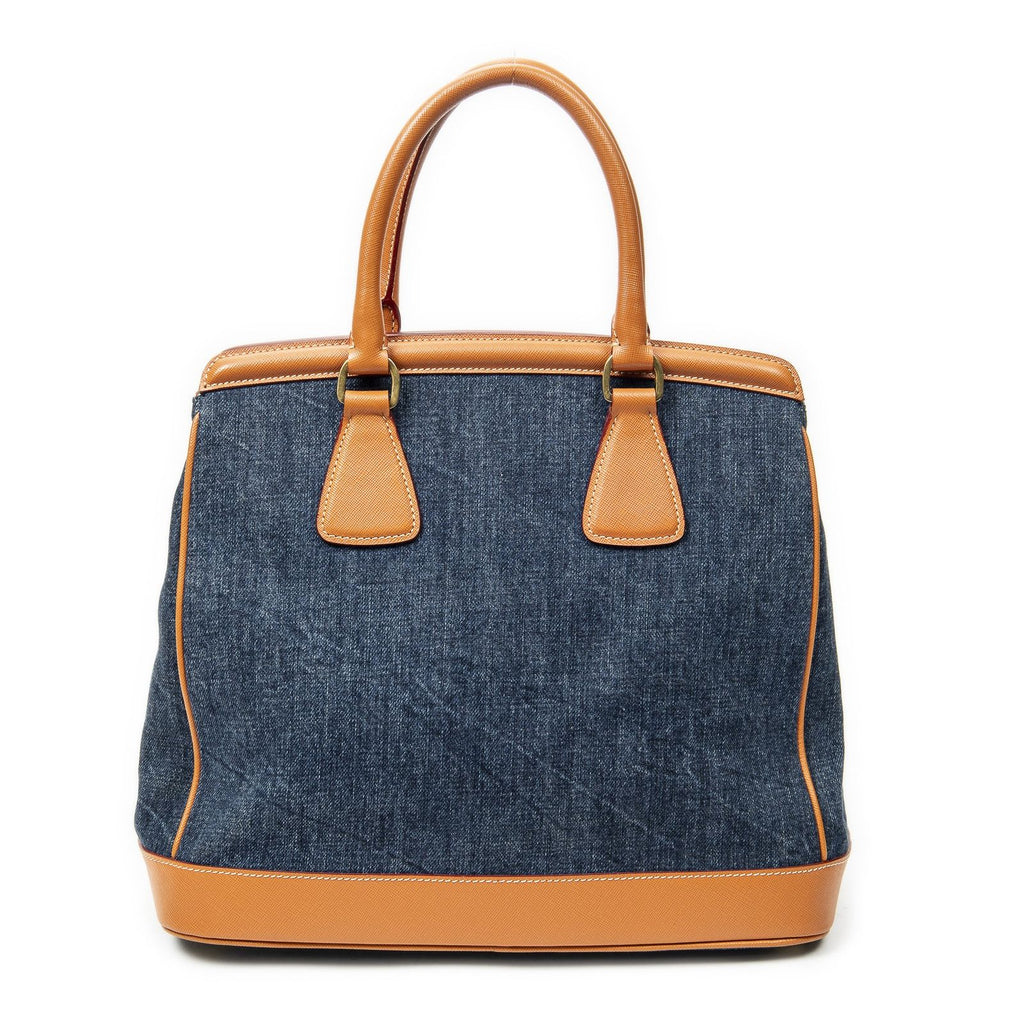Prada Parabole Shopping Tote Blue Orange Denim Canvas — view 5