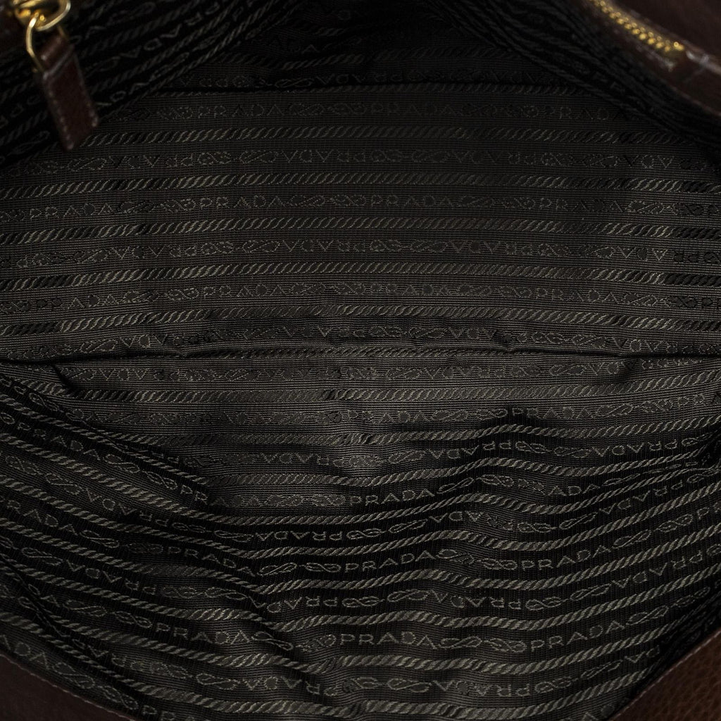 Prada Side Drawstring Push Lock Flap Dark Brown Vitello Dyno — view 9