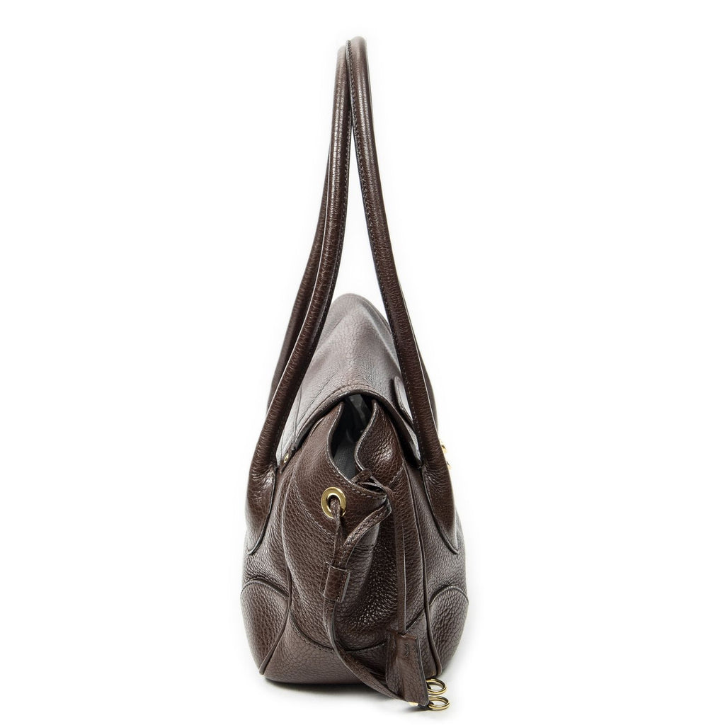 Prada Side Drawstring Push Lock Flap Dark Brown Vitello Dyno — view 4