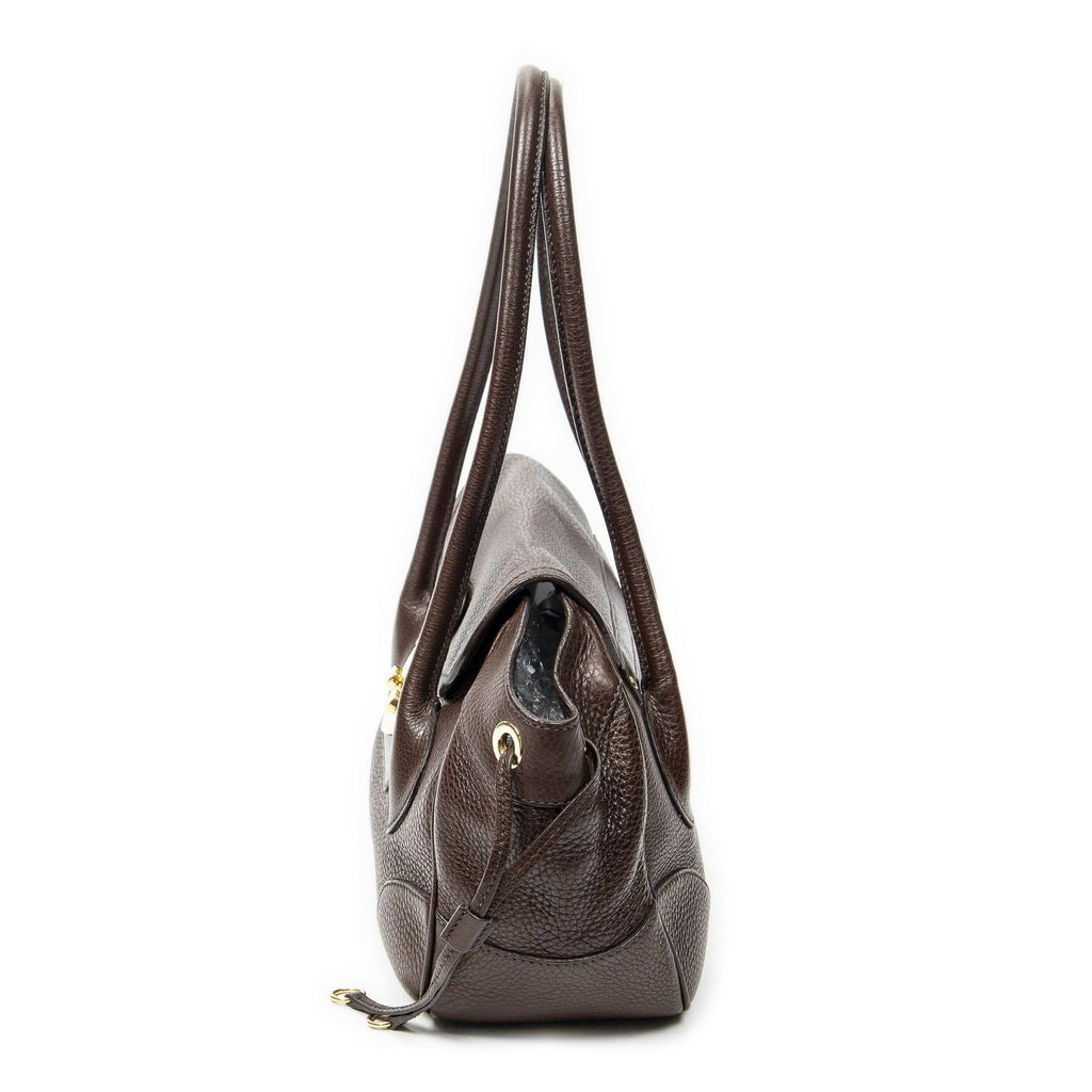 Prada Side Drawstring Push Lock Flap Dark Brown Vitello Dyno — view 3