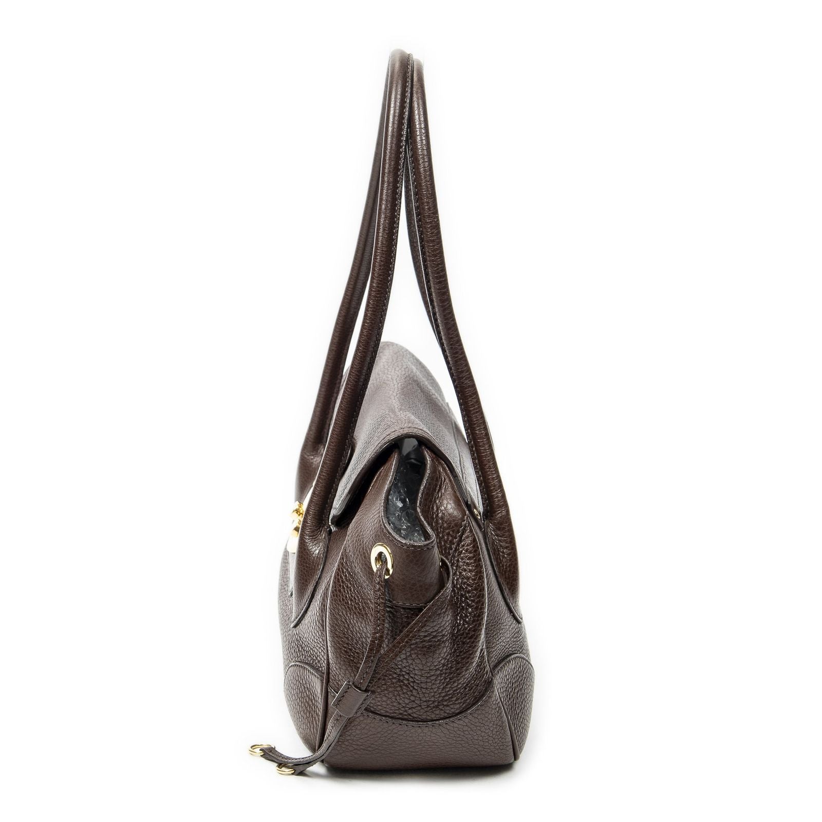 Prada Side Drawstring Push Lock Flap Dark Brown Vitello Dyno — view 3