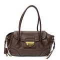 Prada Side Drawstring Push Lock Flap Dark Brown Vitello Dyno