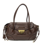 Prada Side Drawstring Push Lock Flap Dark Brown Vitello Dyno