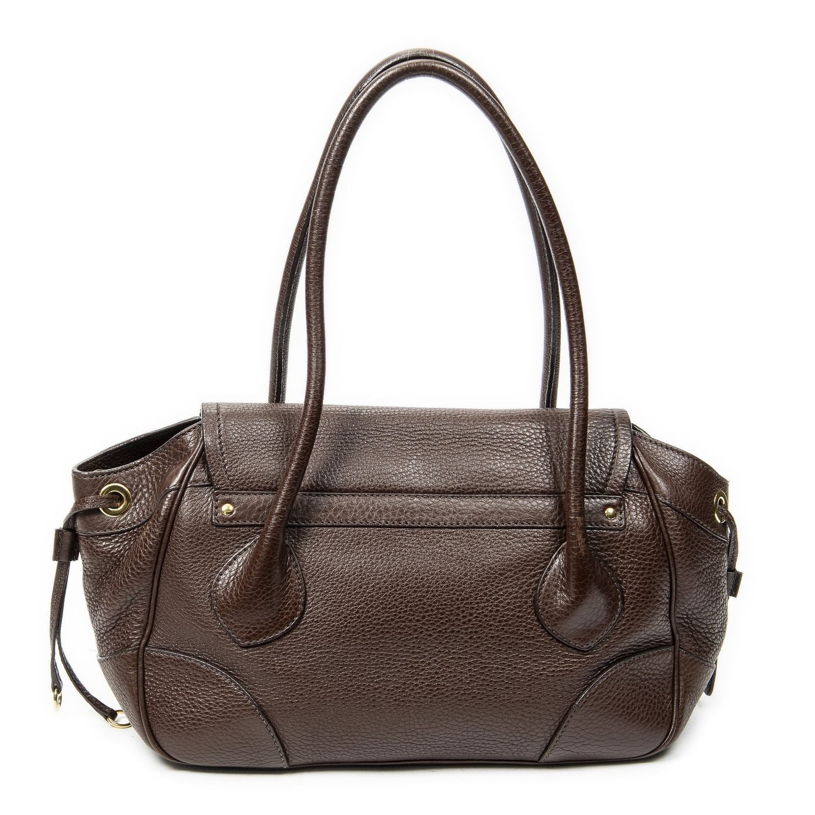 Prada Side Drawstring Push Lock Flap Dark Brown Vitello Dyno — view 5