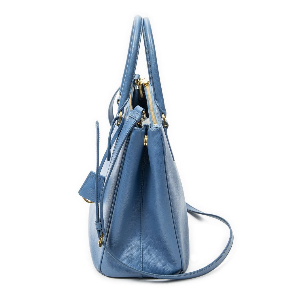Prada Large Double Zip Galleria Tote Light Blue Saffiano Leather — view 3