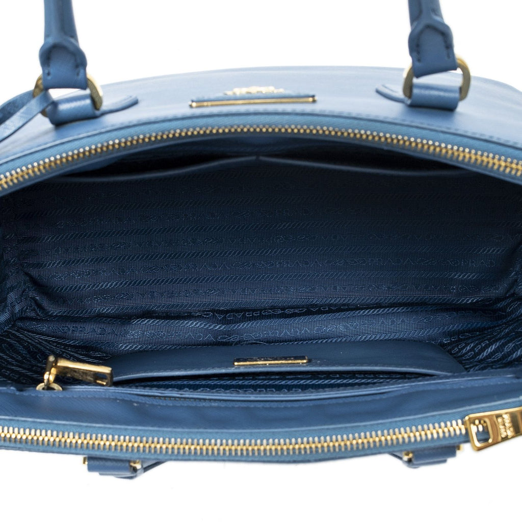 Prada Large Double Zip Galleria Tote Light Blue Saffiano Leather — view 9