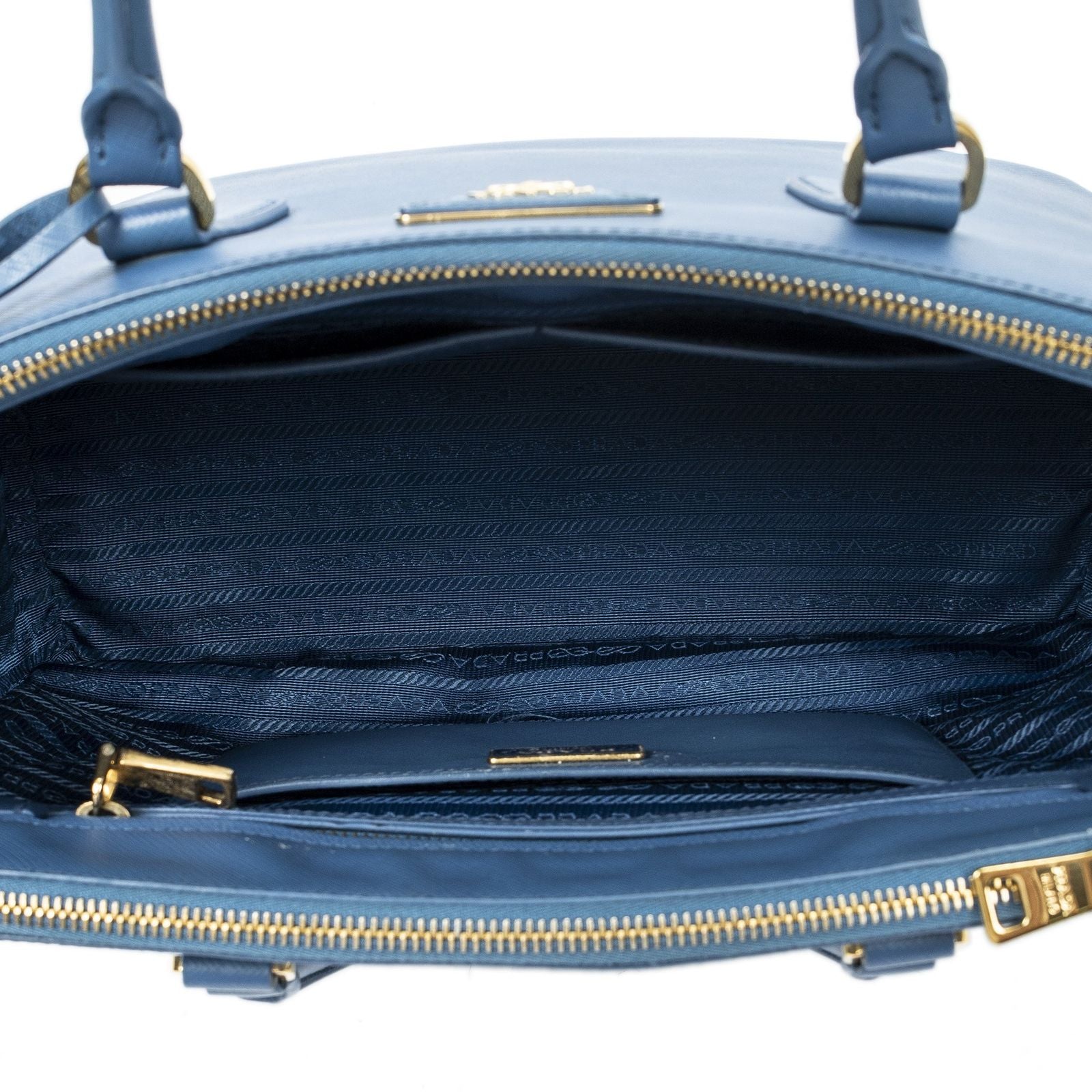 Prada Large Double Zip Galleria Tote Light Blue Saffiano Leather — view 9