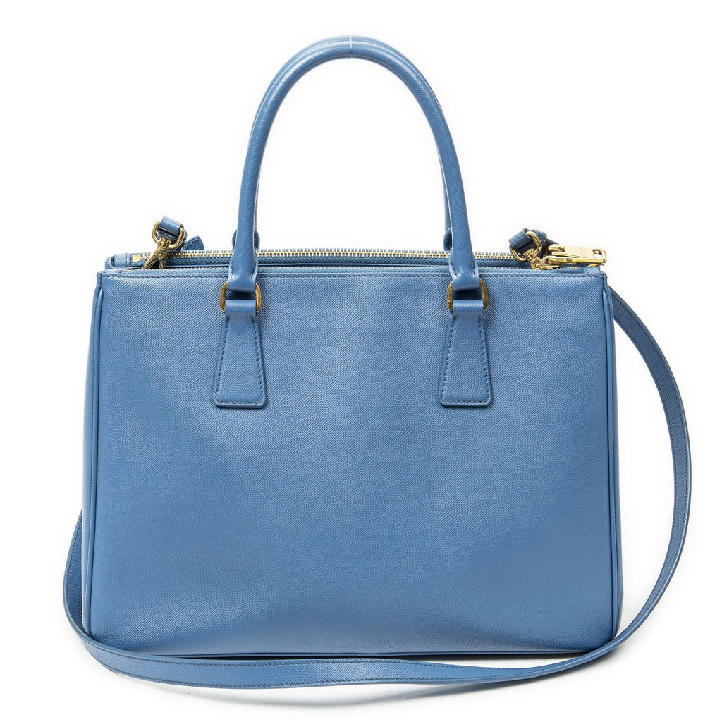 Prada Large Double Zip Galleria Tote Light Blue Saffiano Leather — view 5