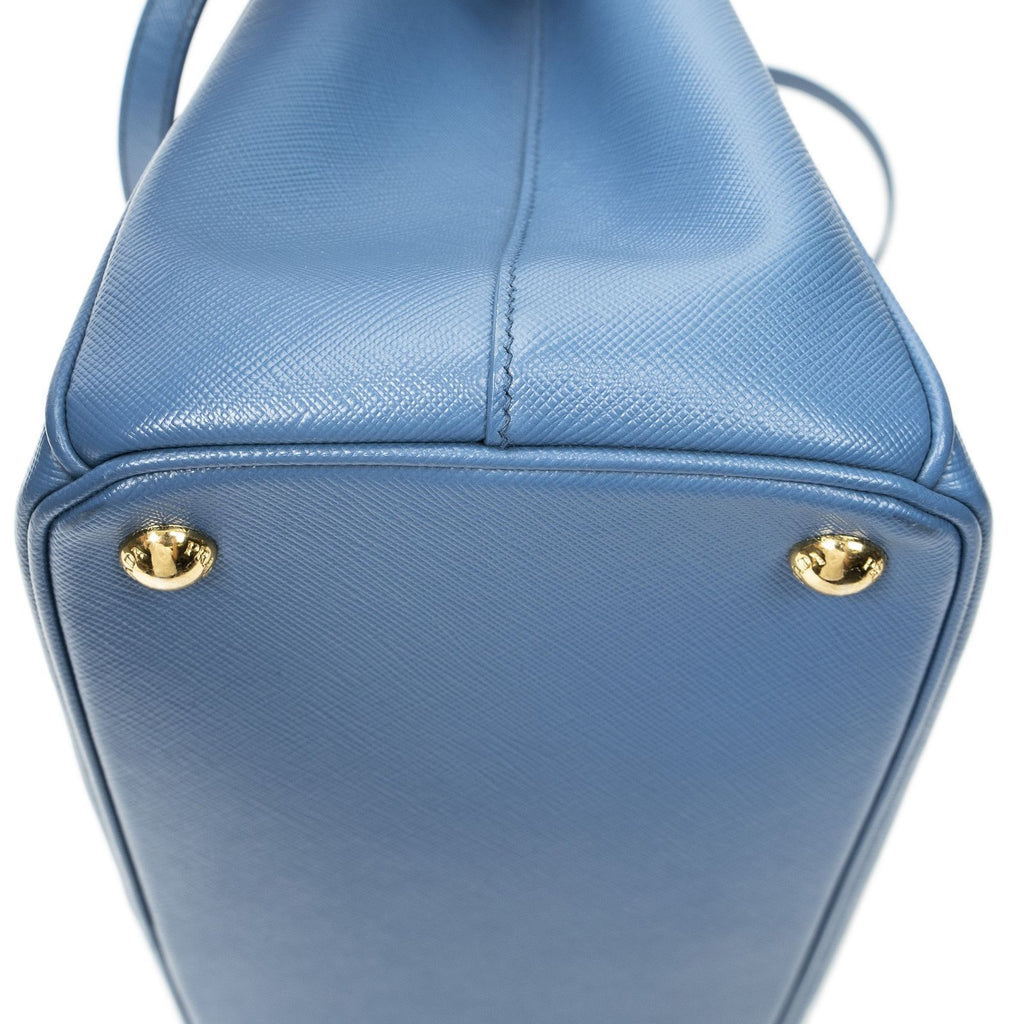 Prada Large Double Zip Galleria Tote Light Blue Saffiano Leather — view 7