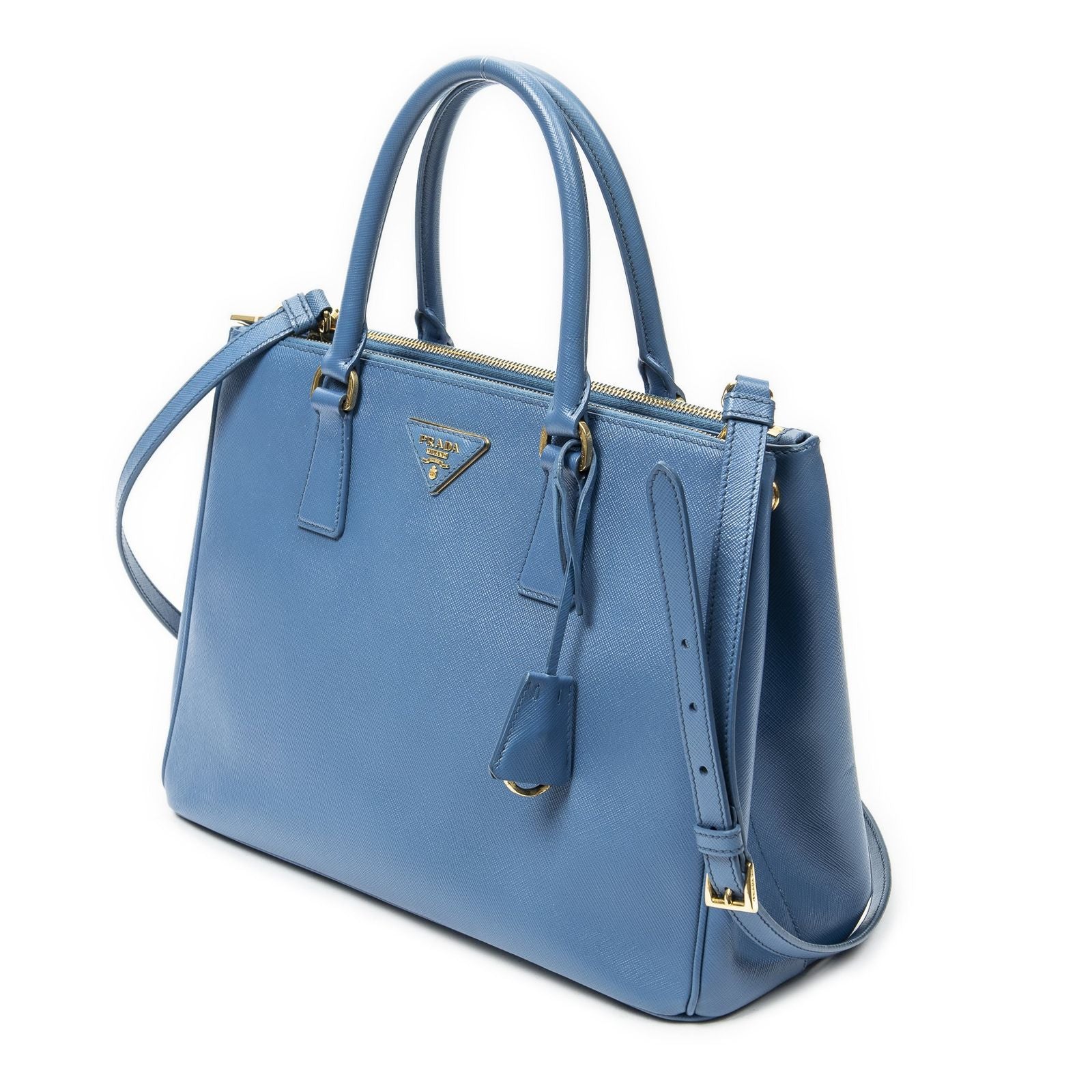 Prada Large Double Zip Galleria Tote Light Blue Saffiano Leather — view 2