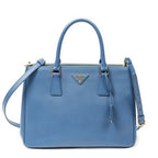 Prada Large Double Zip Galleria Tote Light Blue Saffiano Leather