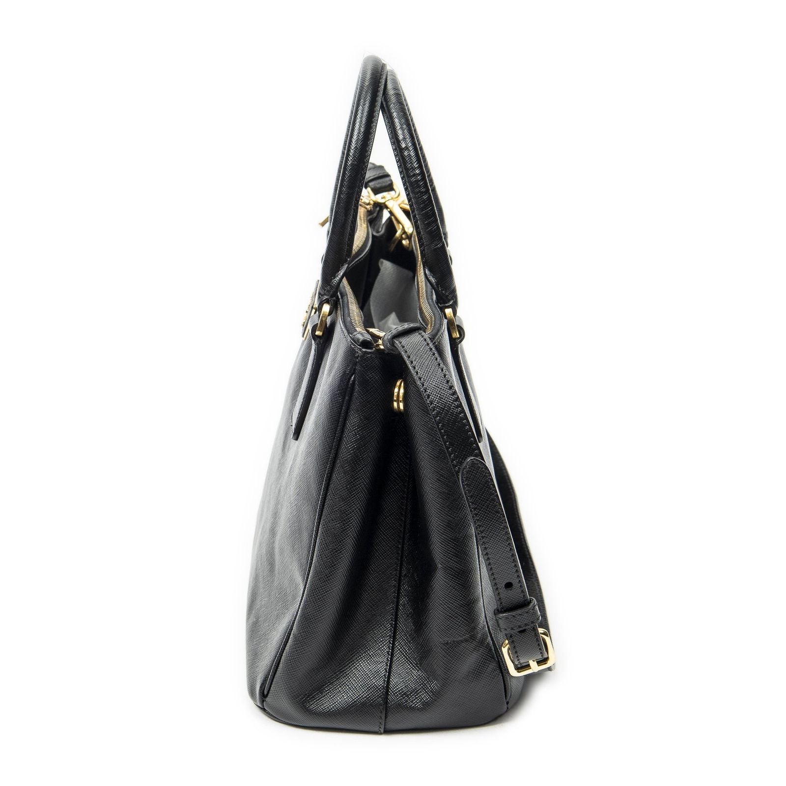 Prada Large Double Zip Galleria Tote Black Saffiano Leather — view 3