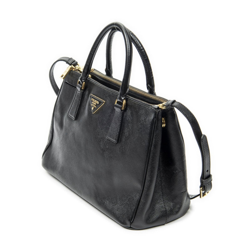 Prada Large Double Zip Galleria Tote Black Saffiano Leather — view 2