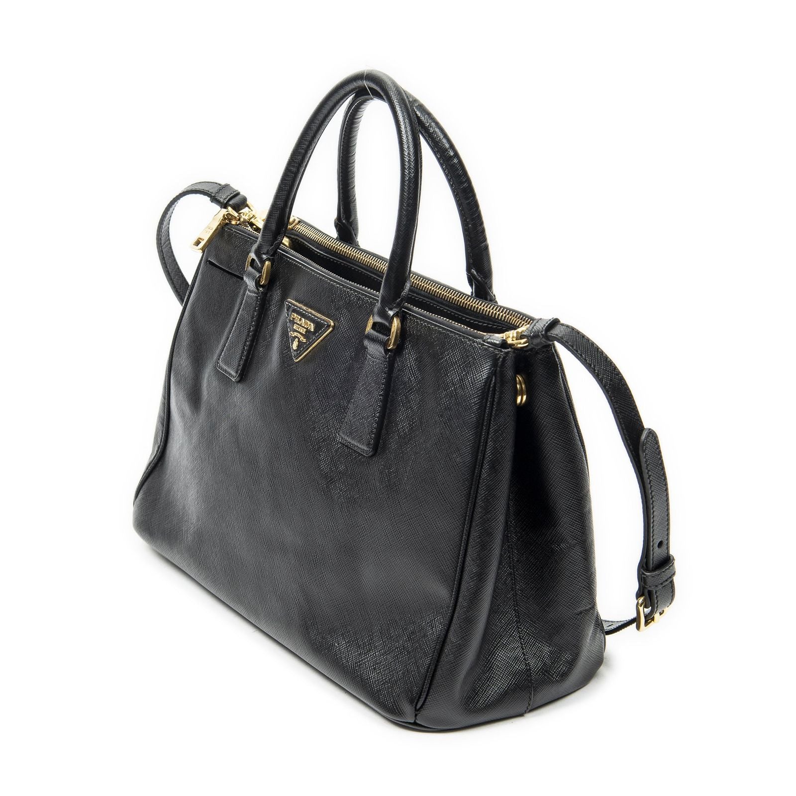Prada Large Double Zip Galleria Tote Black Saffiano Leather — view 2