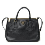 Prada Large Double Zip Galleria Tote Black Saffiano Leather