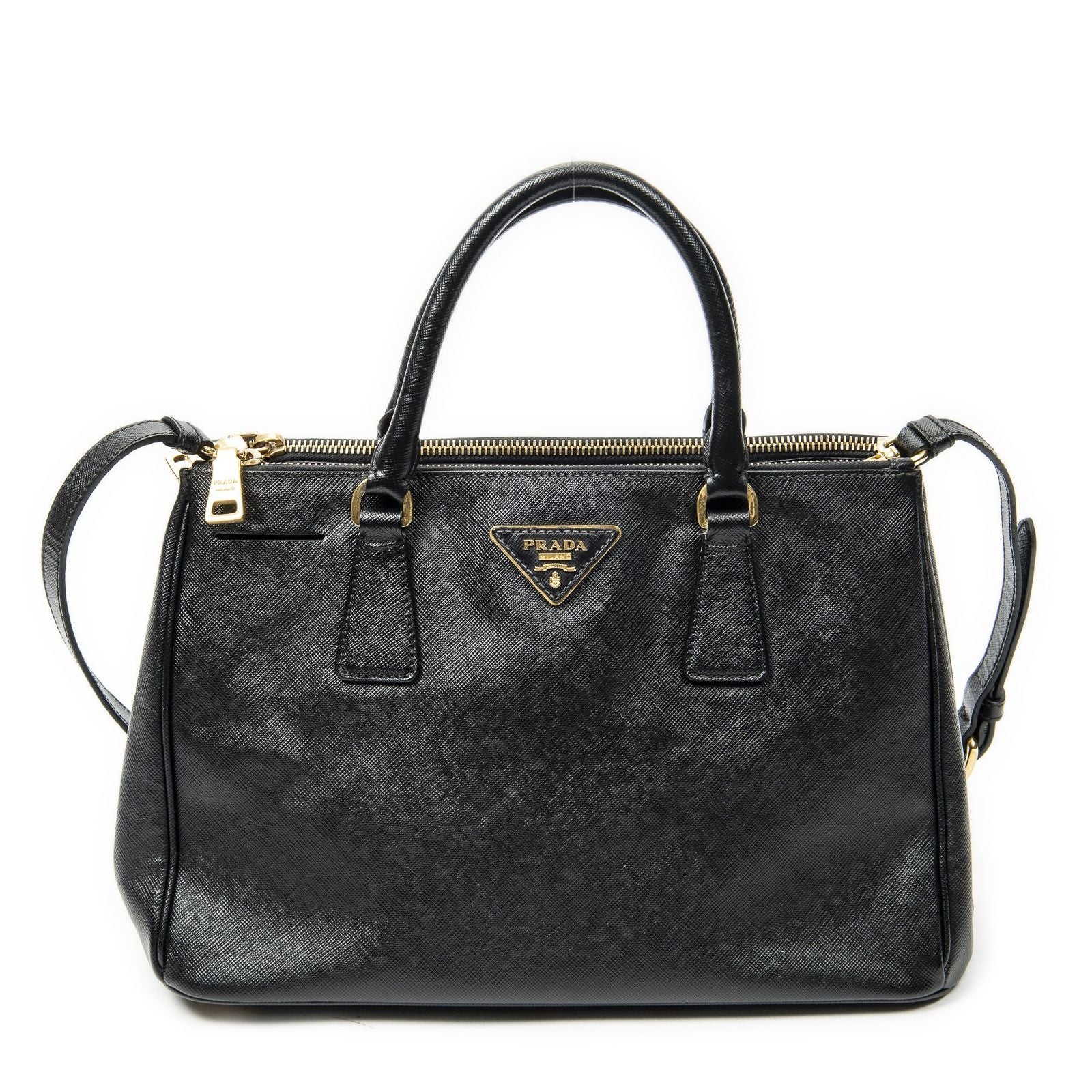 Prada Large Double Zip Galleria Tote Black Saffiano Leather