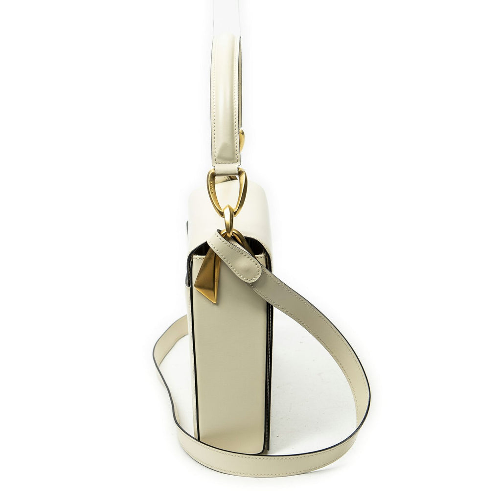 Celine Vintage Flap Top Handle Ivory Calfskin Leather — view 4