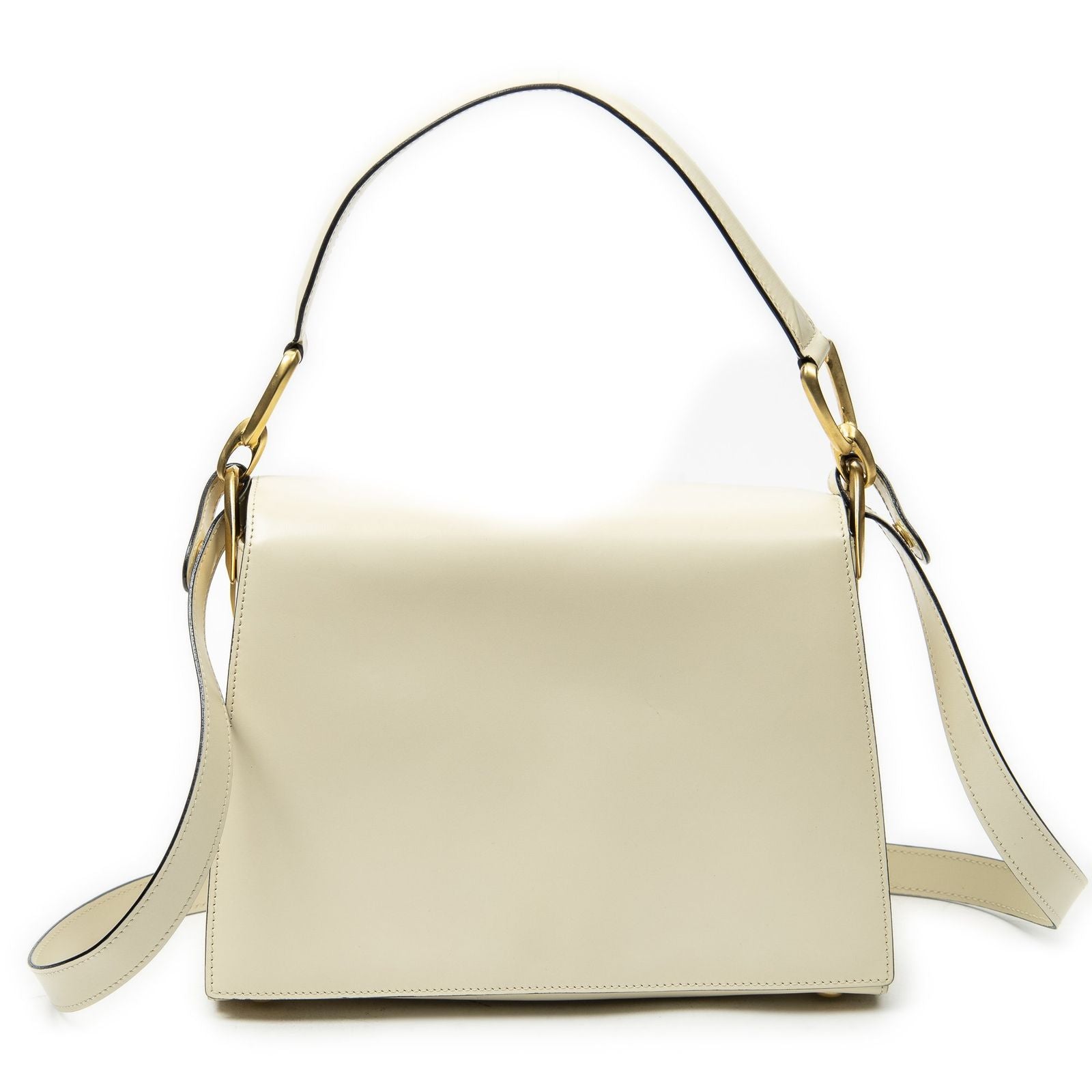 Celine Vintage Flap Top Handle Ivory Calfskin Leather