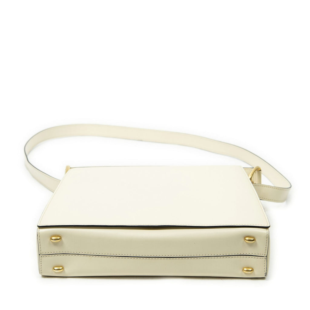 Celine Vintage Flap Top Handle Ivory Calfskin Leather — view 6