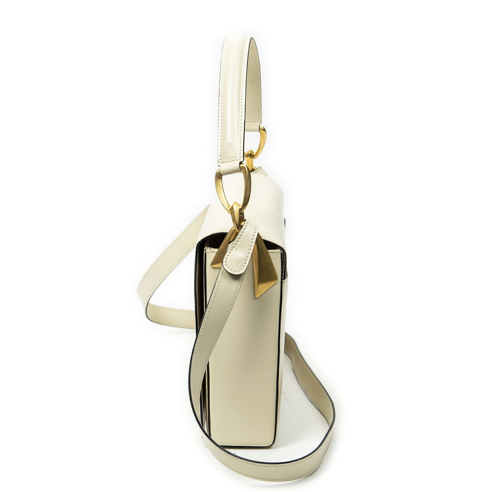 Celine Vintage Flap Top Handle Ivory Calfskin Leather — view 3