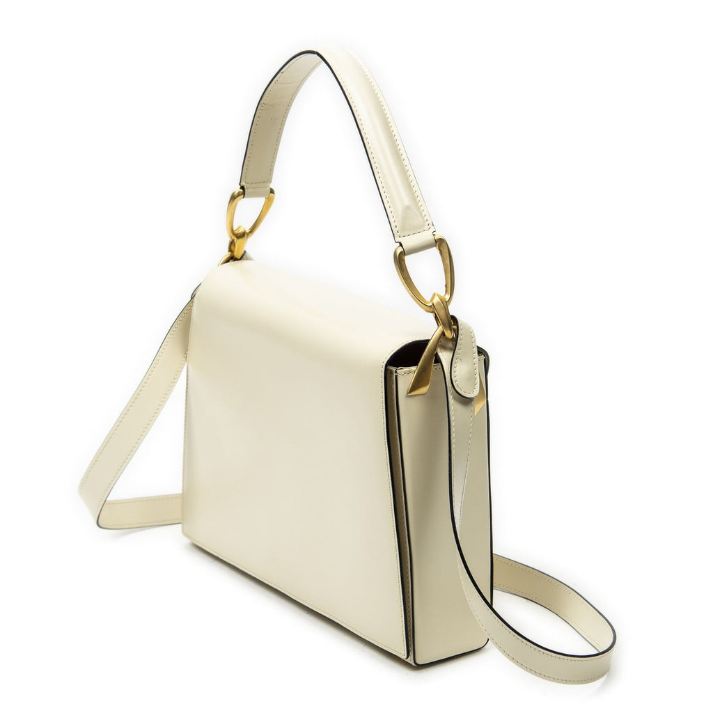Celine Vintage Flap Top Handle Ivory Calfskin Leather — view 2