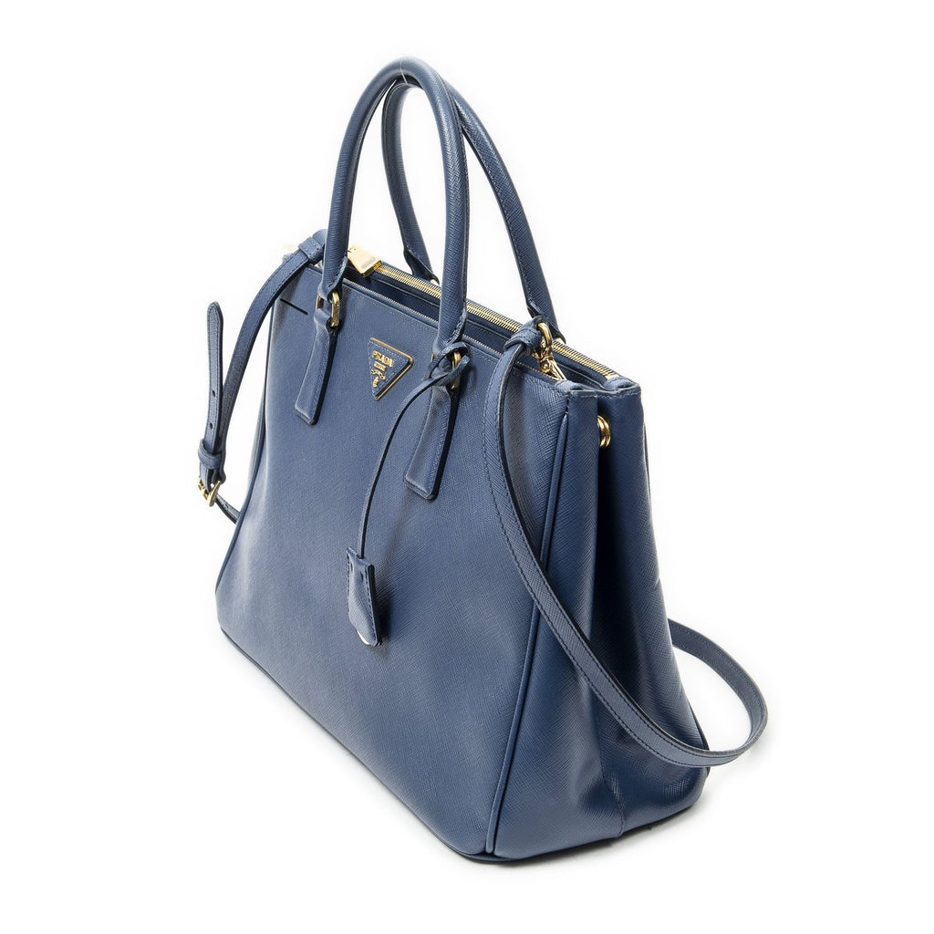 Prada Large Double Zip Galleria Tote Blue Saffiano Leather — view 2