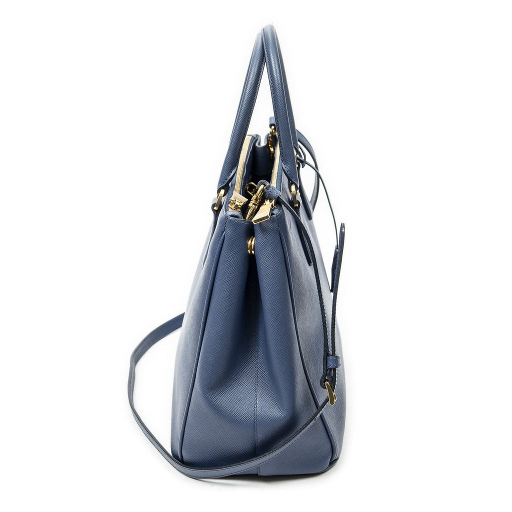 Prada Large Double Zip Galleria Tote Blue Saffiano Leather — view 4