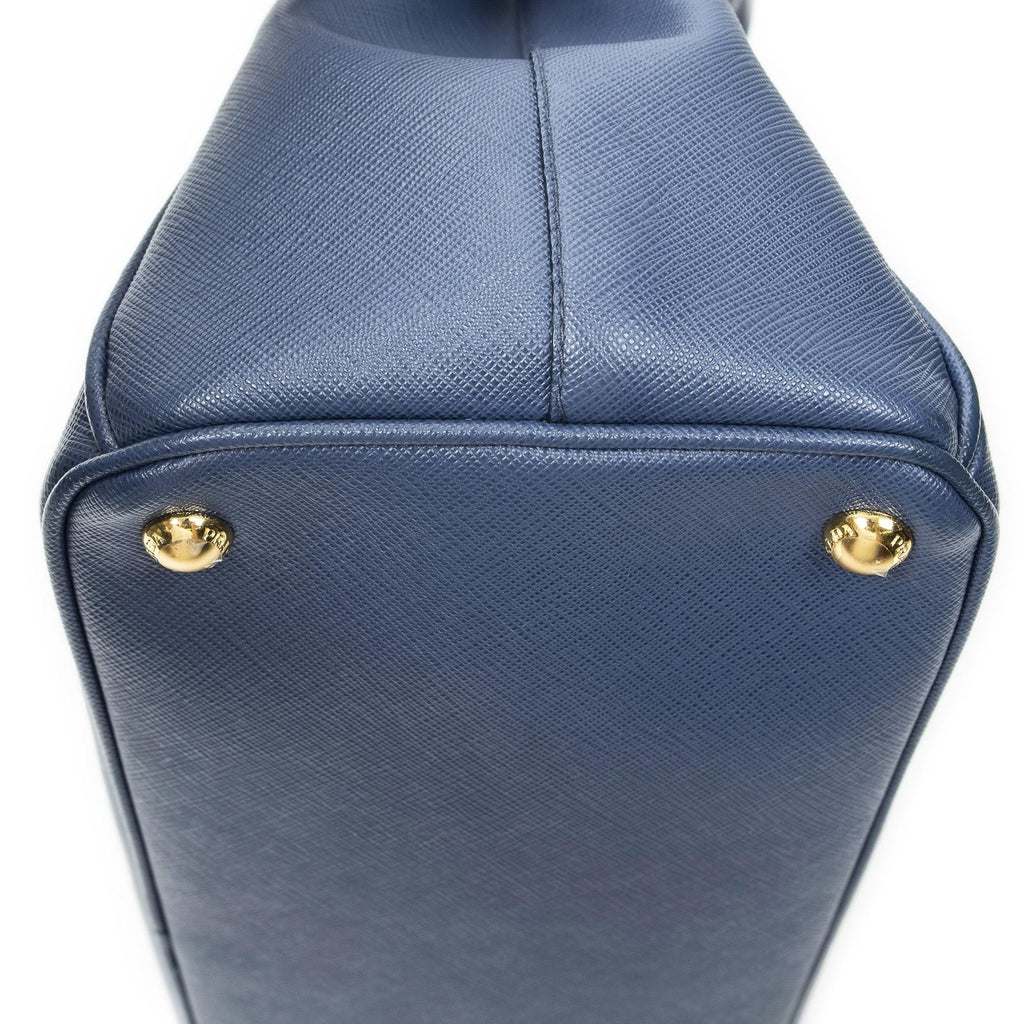 Prada Large Double Zip Galleria Tote Blue Saffiano Leather — view 7