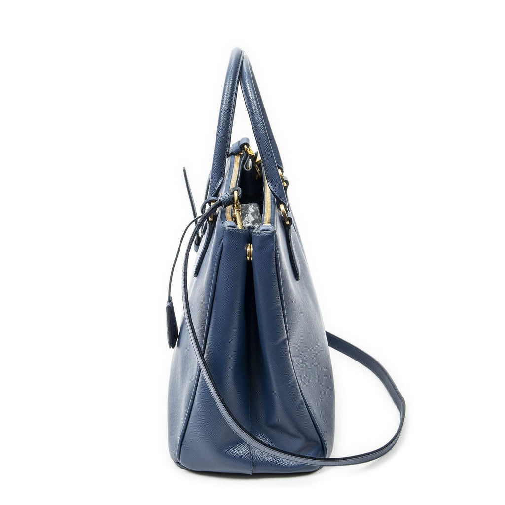 Prada Large Double Zip Galleria Tote Blue Saffiano Leather — view 3