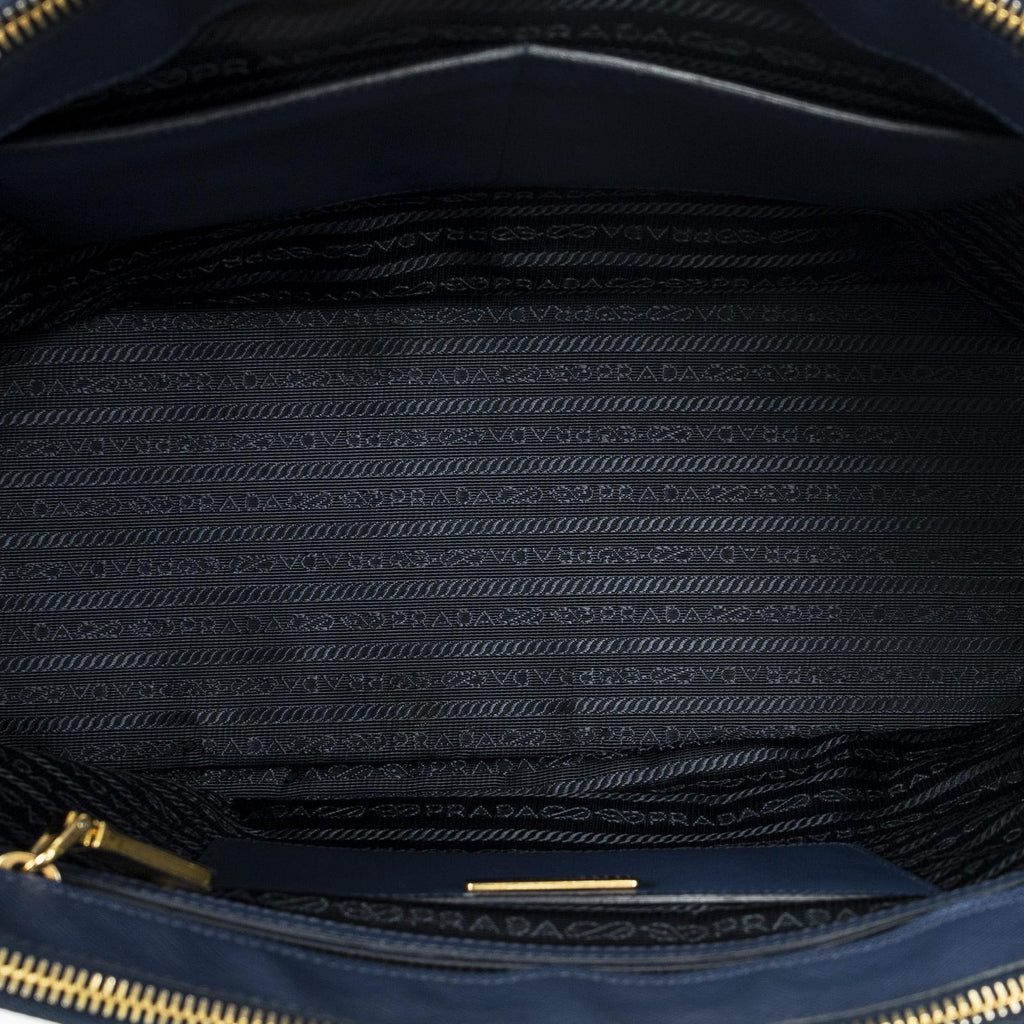 Prada Large Double Zip Galleria Tote Blue Saffiano Leather — view 9