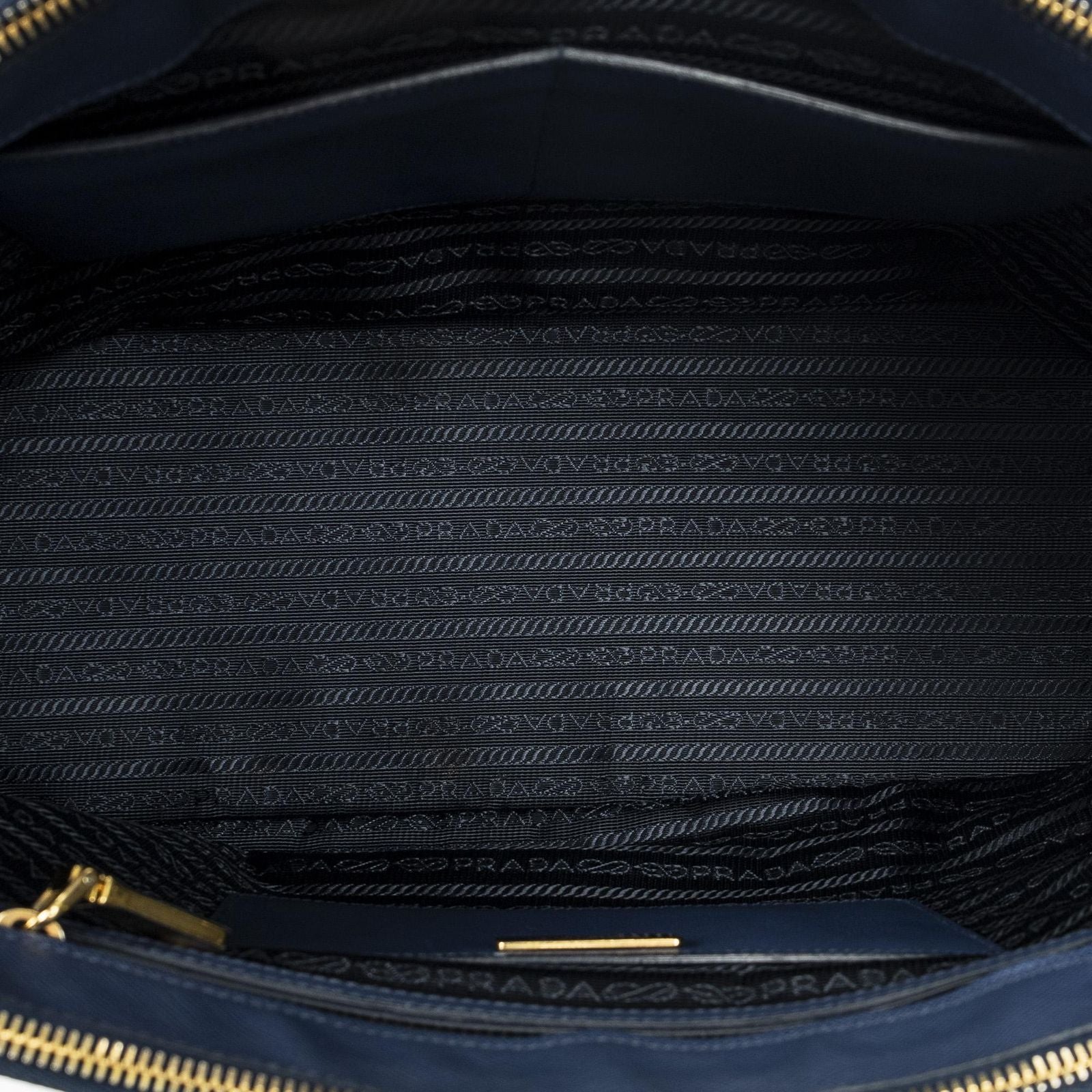 Prada Large Double Zip Galleria Tote Blue Saffiano Leather — view 9