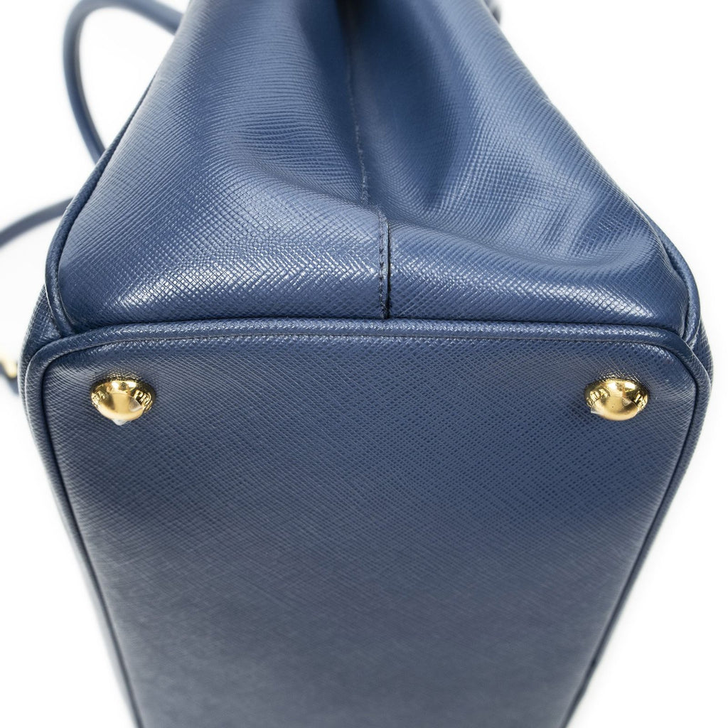 Prada Large Double Zip Galleria Tote Blue Saffiano Leather — view 8